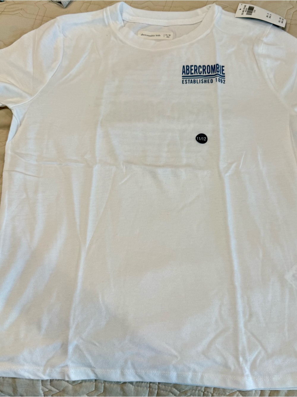 abercrombie kids White Tee with Blue Chest Logo